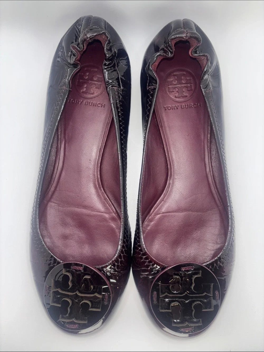 Tory Burch Burgundy Patent Leather Reva-Style Ballet Flats